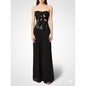 Flannel NWT Limited Edition Elysian Tie Front Gown in Black size Small/4 Leather